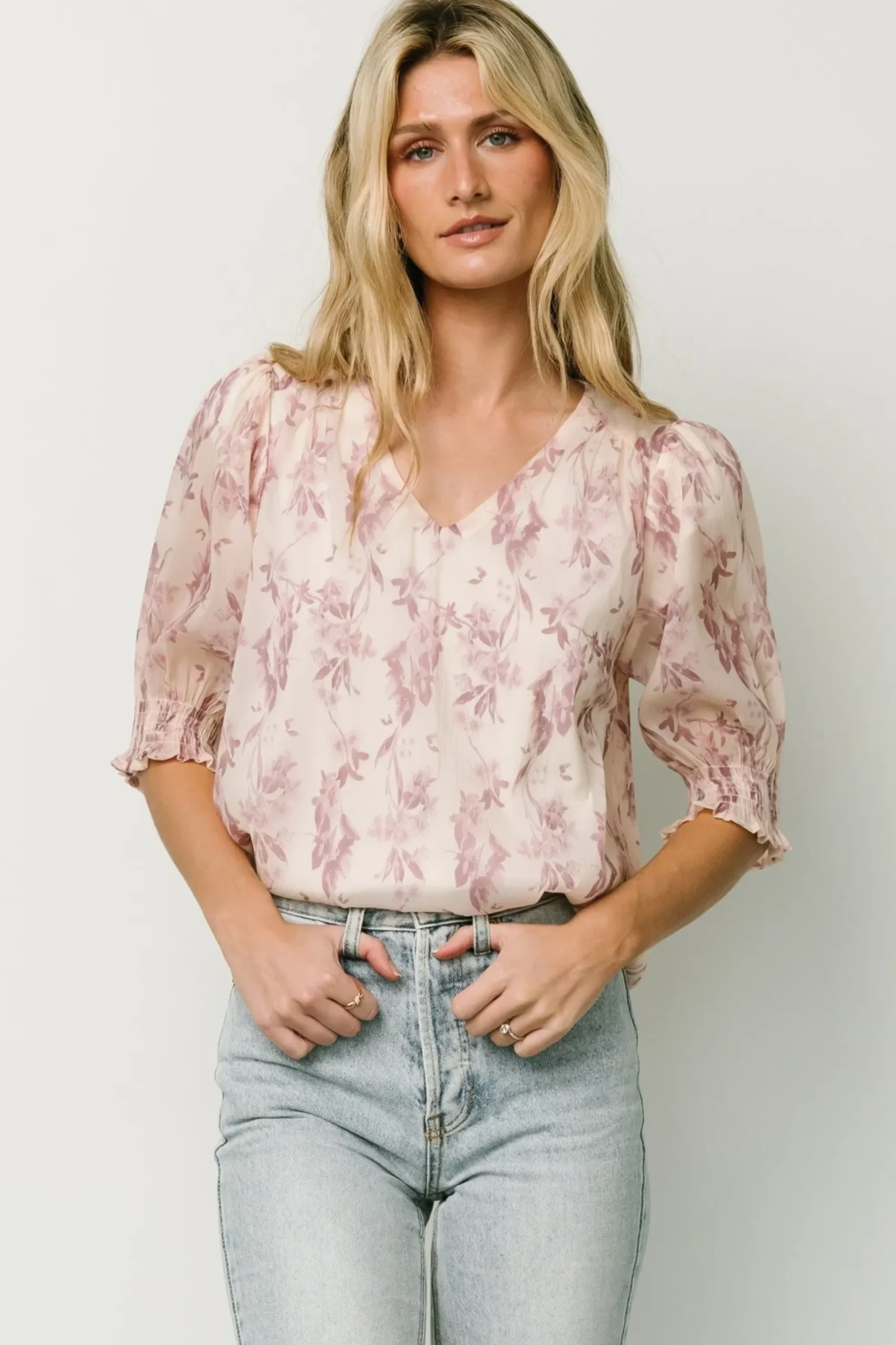 Baltic Born blouses + shirts|Cordova Top | Beige + Mauve Floral