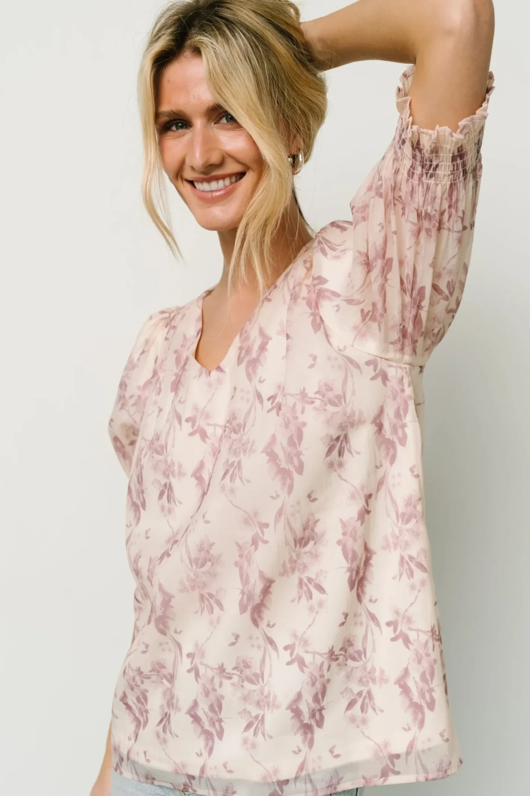 Baltic Born blouses + shirts|Cordova Top | Beige + Mauve Floral