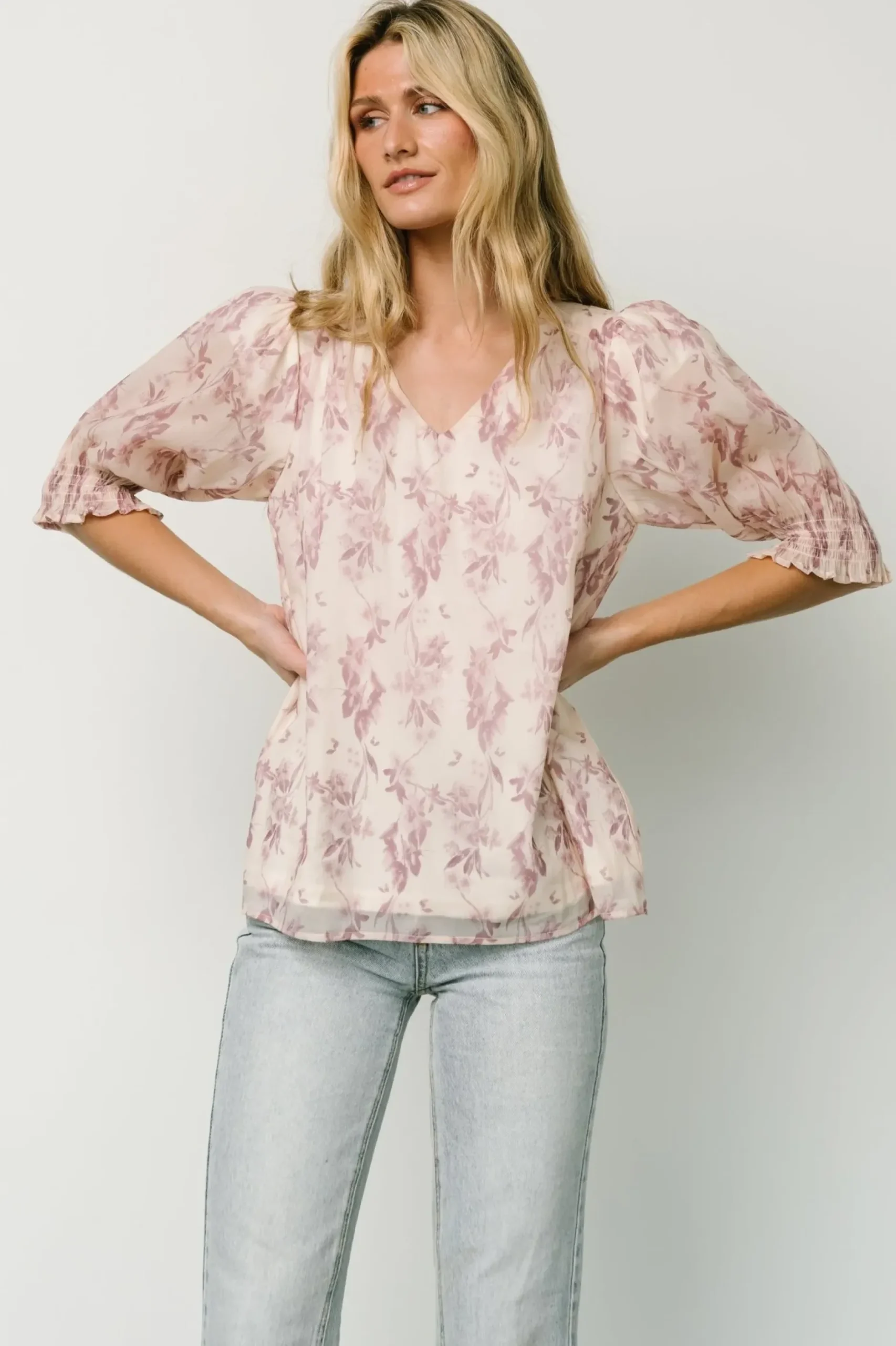 Baltic Born blouses + shirts|Cordova Top | Beige + Mauve Floral