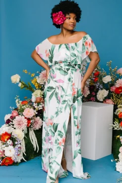 Baltic Born maxi dresses|Daphne Off Shoulder Maxi Dress | White + Green Multi Floral