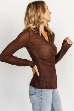 Baltic Born blouses + shirts|Dax Mesh Top | Chocolate