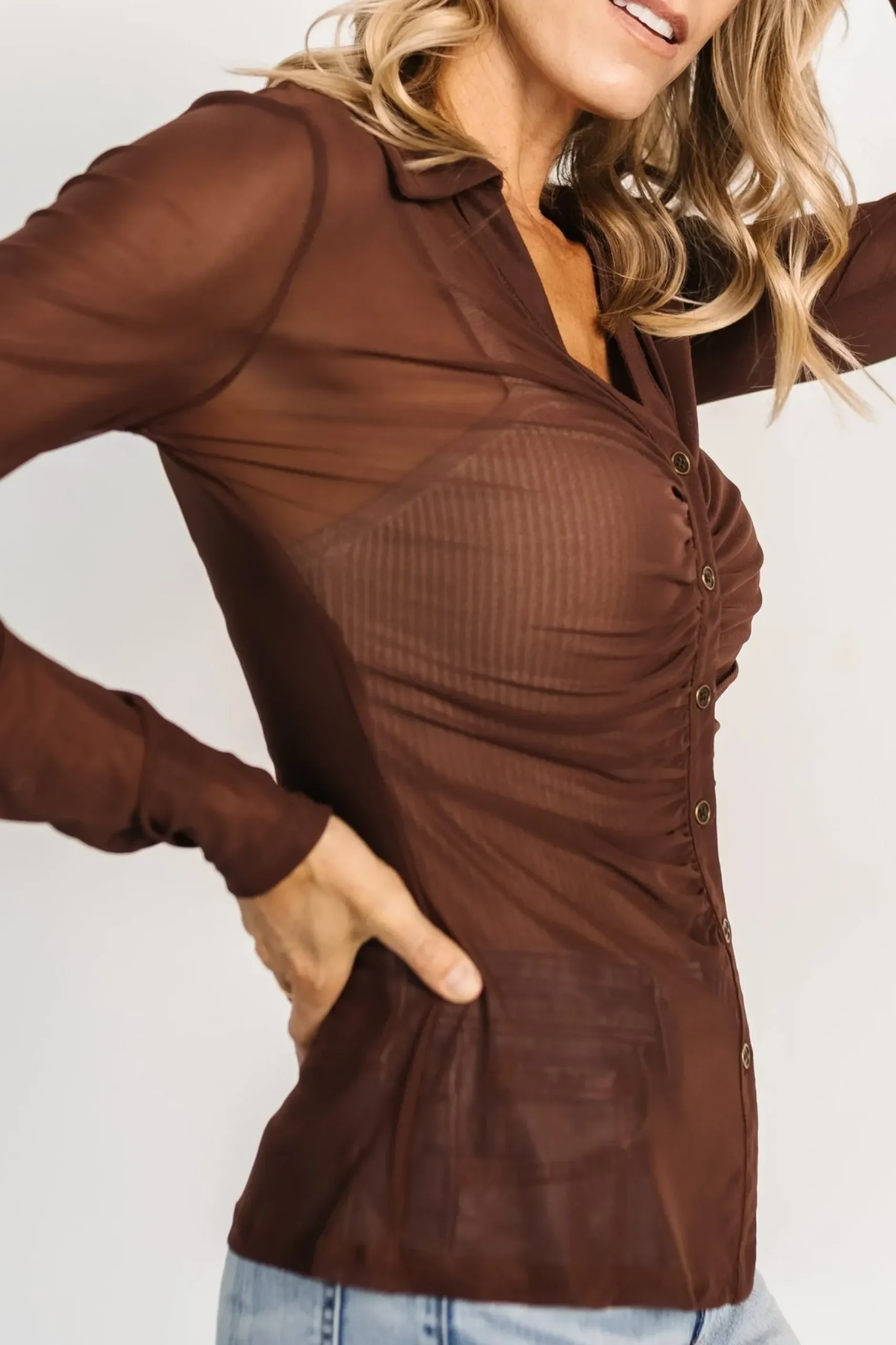 Baltic Born blouses + shirts|Dax Mesh Top | Chocolate