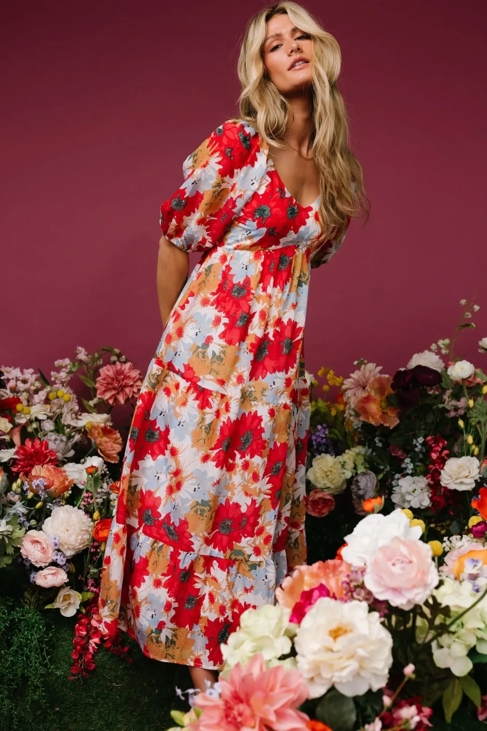 Baltic Born midi dresses|bump friendly|Denton Midi Dress | Red Multi