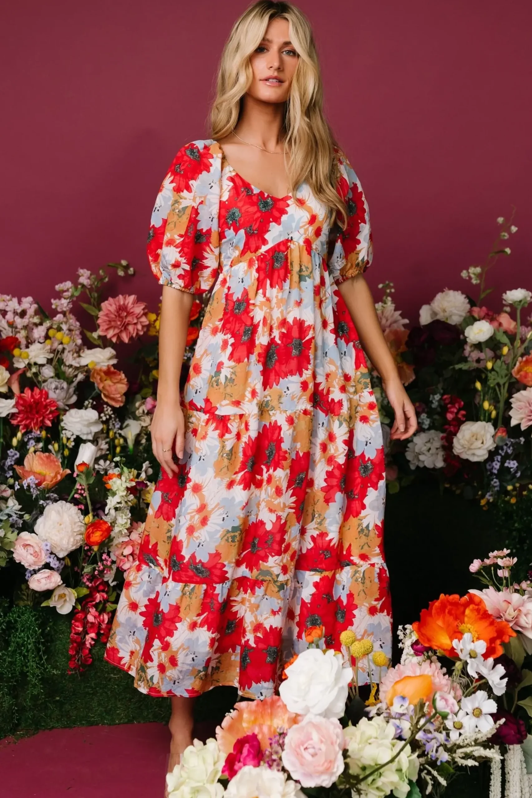 Baltic Born midi dresses|bump friendly|Denton Midi Dress | Red Multi
