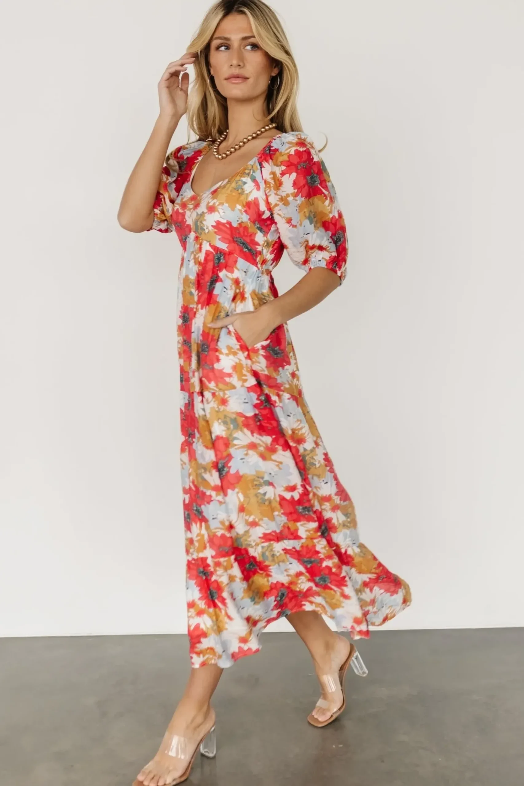 Baltic Born midi dresses|bump friendly|Denton Midi Dress | Red Multi