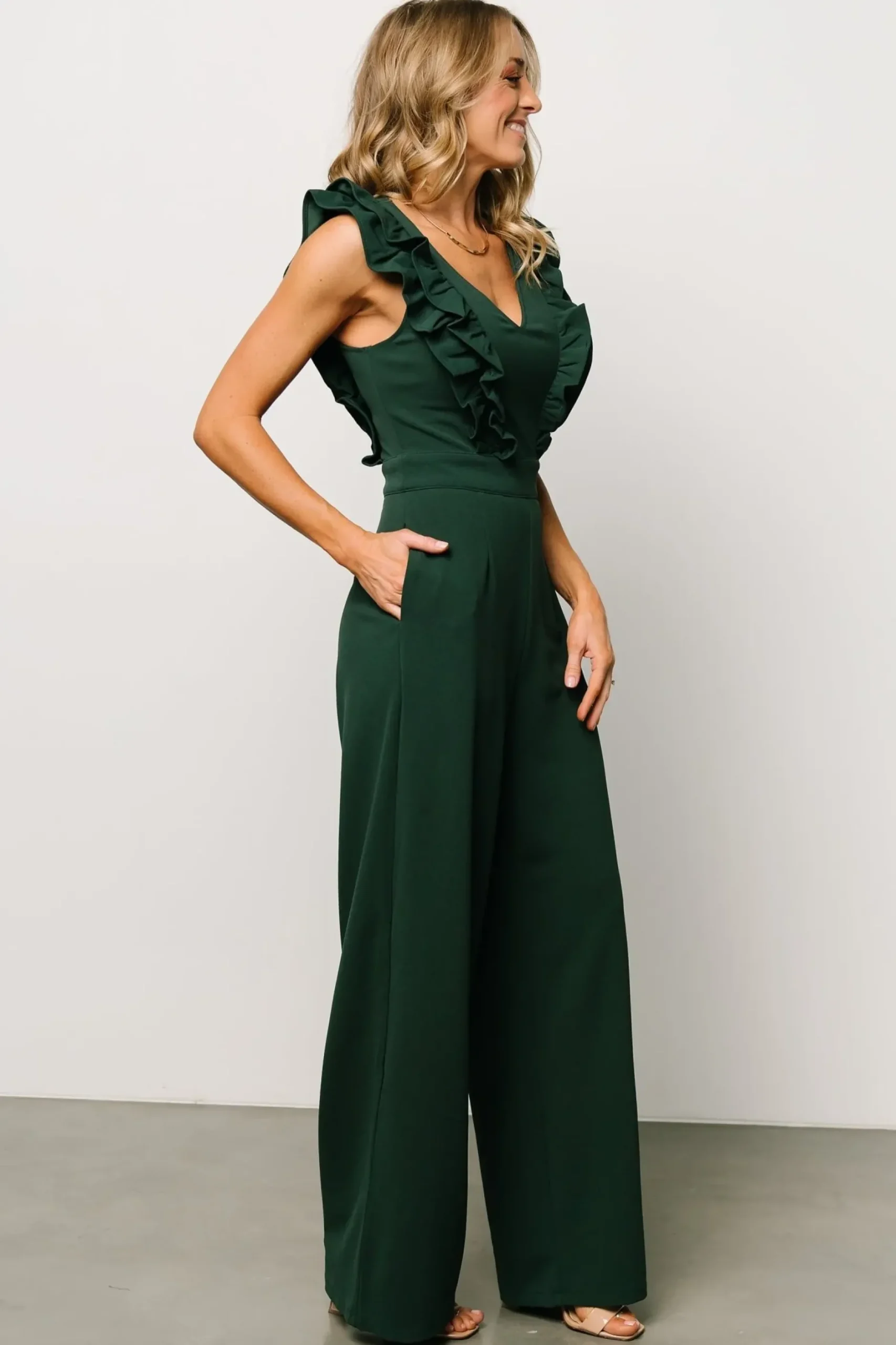 Baltic Born JUMPSUITS + ROMPERS|Descanso Ruffle Jumpsuit | Dark Green