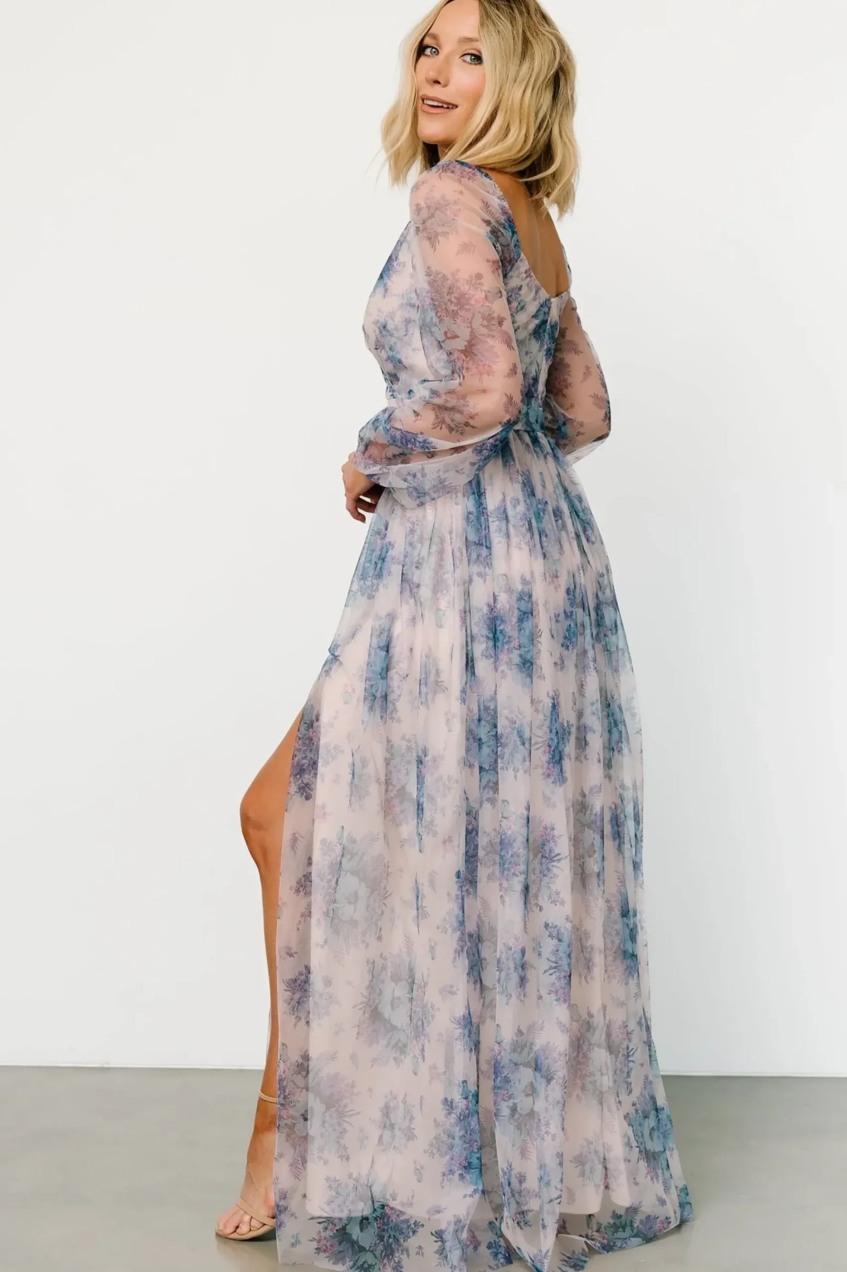 Baltic Born COMING SOON|Desiree Tulle Maxi Dress | Natural + Slate Floral