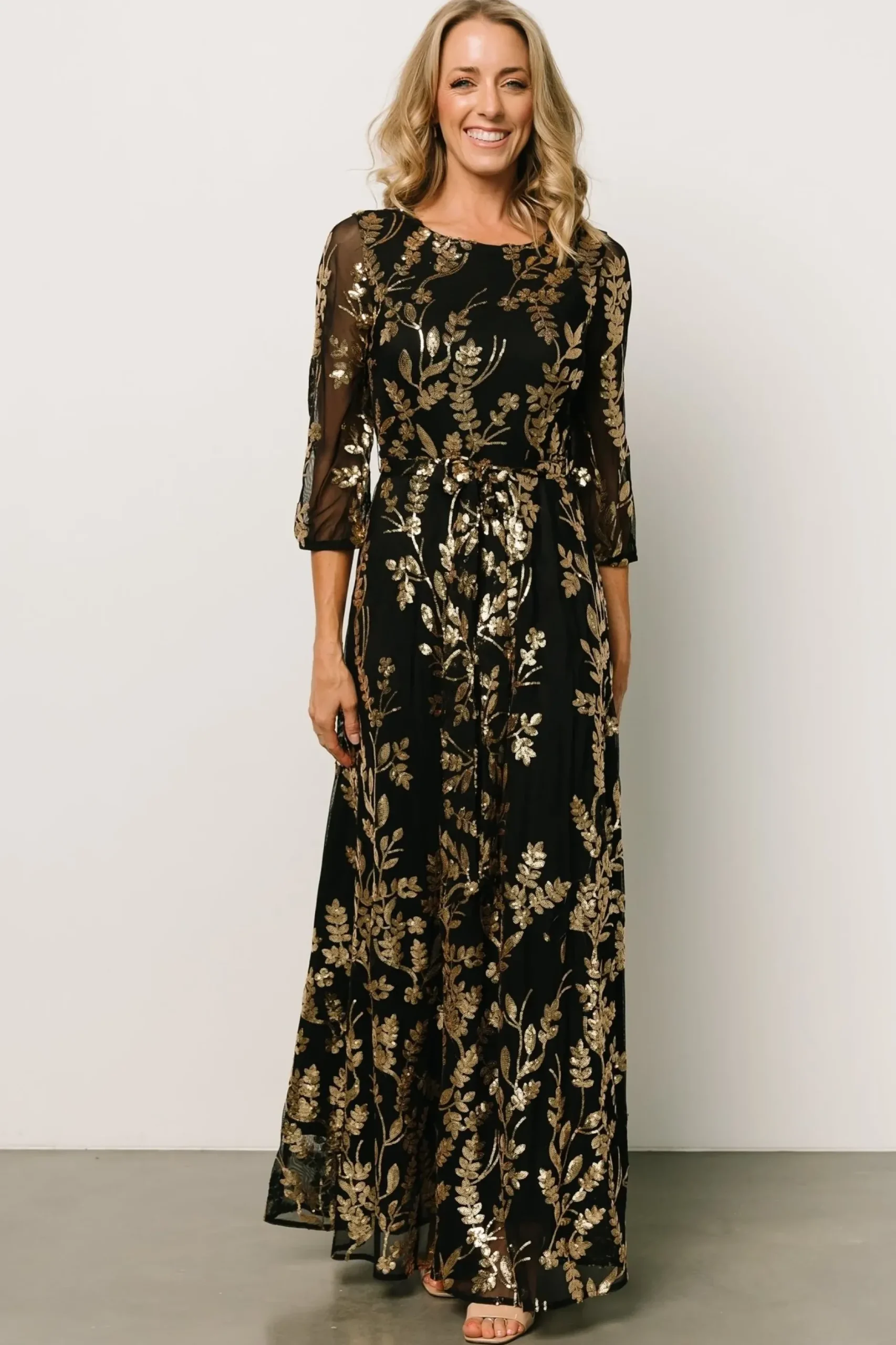 Baltic Born COMING SOON|Destiny Sequin Maxi Dress | Black + Gold