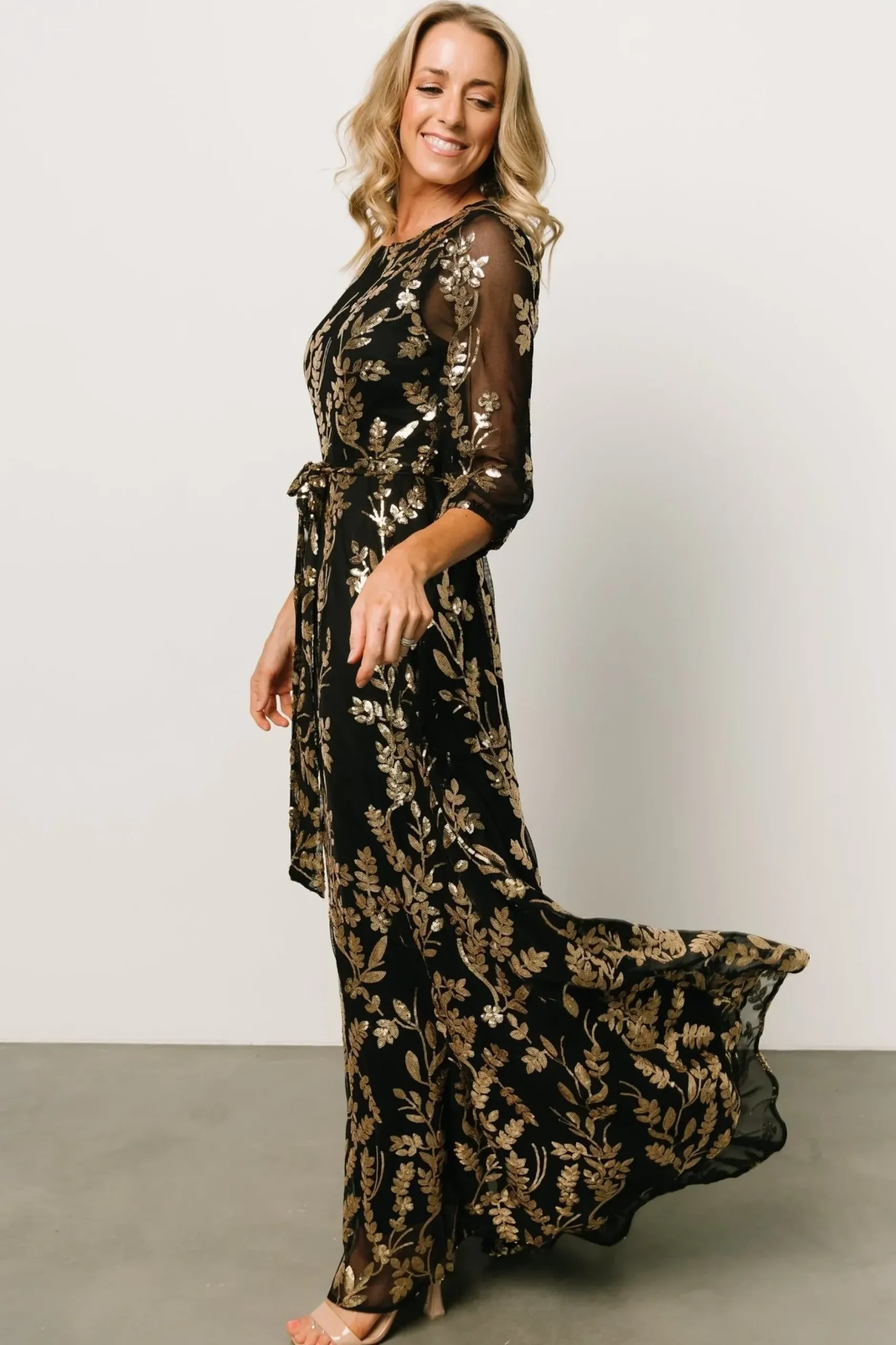 Baltic Born COMING SOON|Destiny Sequin Maxi Dress | Black + Gold