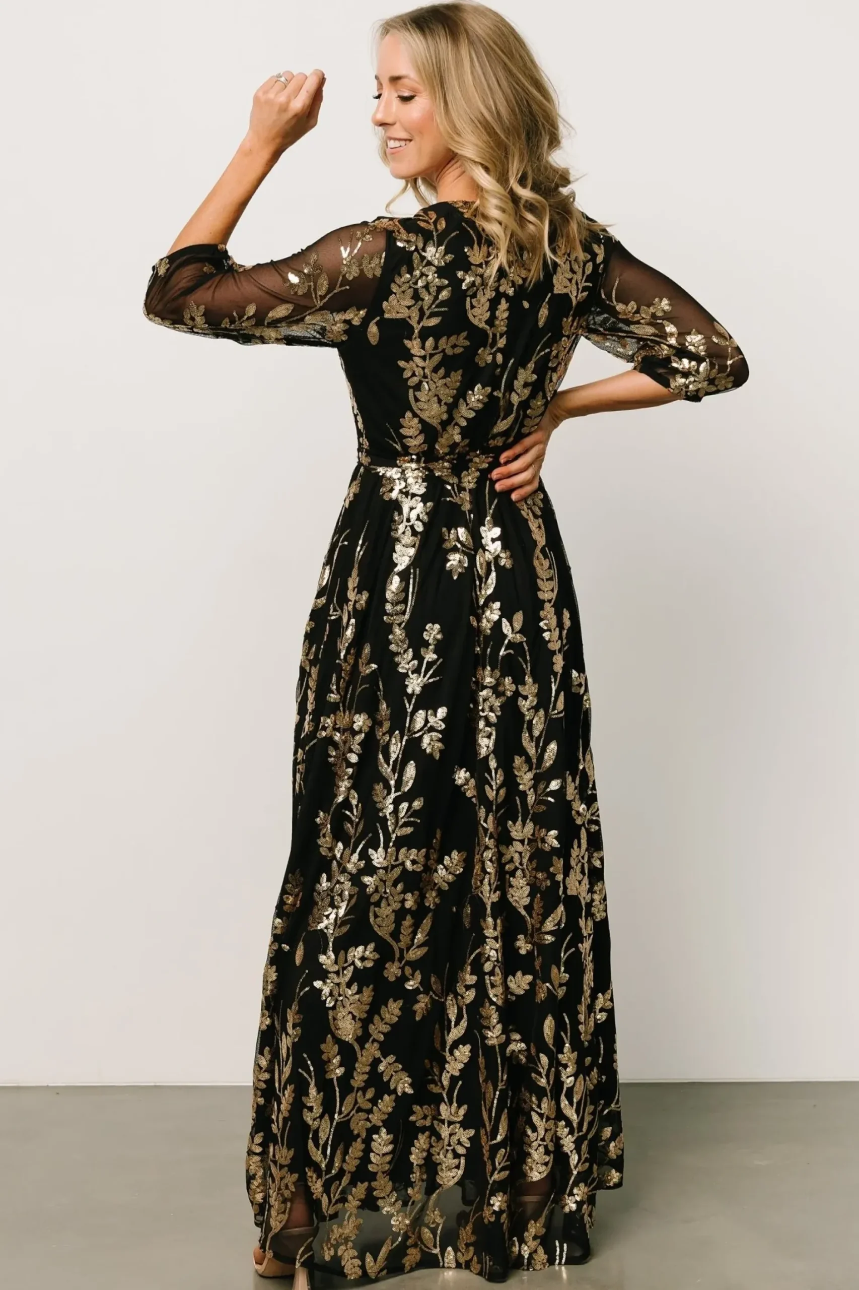 Baltic Born COMING SOON|Destiny Sequin Maxi Dress | Black + Gold