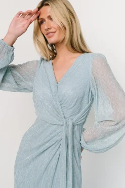 Baltic Born WEDDING SUITE|wedding guest|Devlyn Pleated Dress | Dusty Blue Shimmer