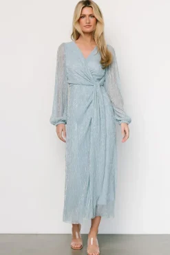 Baltic Born WEDDING SUITE|wedding guest|Devlyn Pleated Dress | Dusty Blue Shimmer