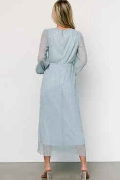 Baltic Born WEDDING SUITE|wedding guest|Devlyn Pleated Dress | Dusty Blue Shimmer