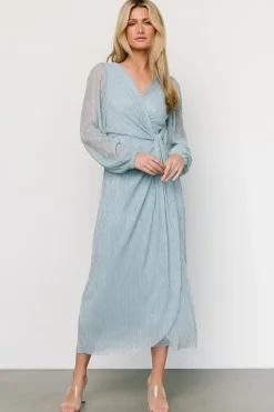 Baltic Born WEDDING SUITE|wedding guest|Devlyn Pleated Dress | Dusty Blue Shimmer