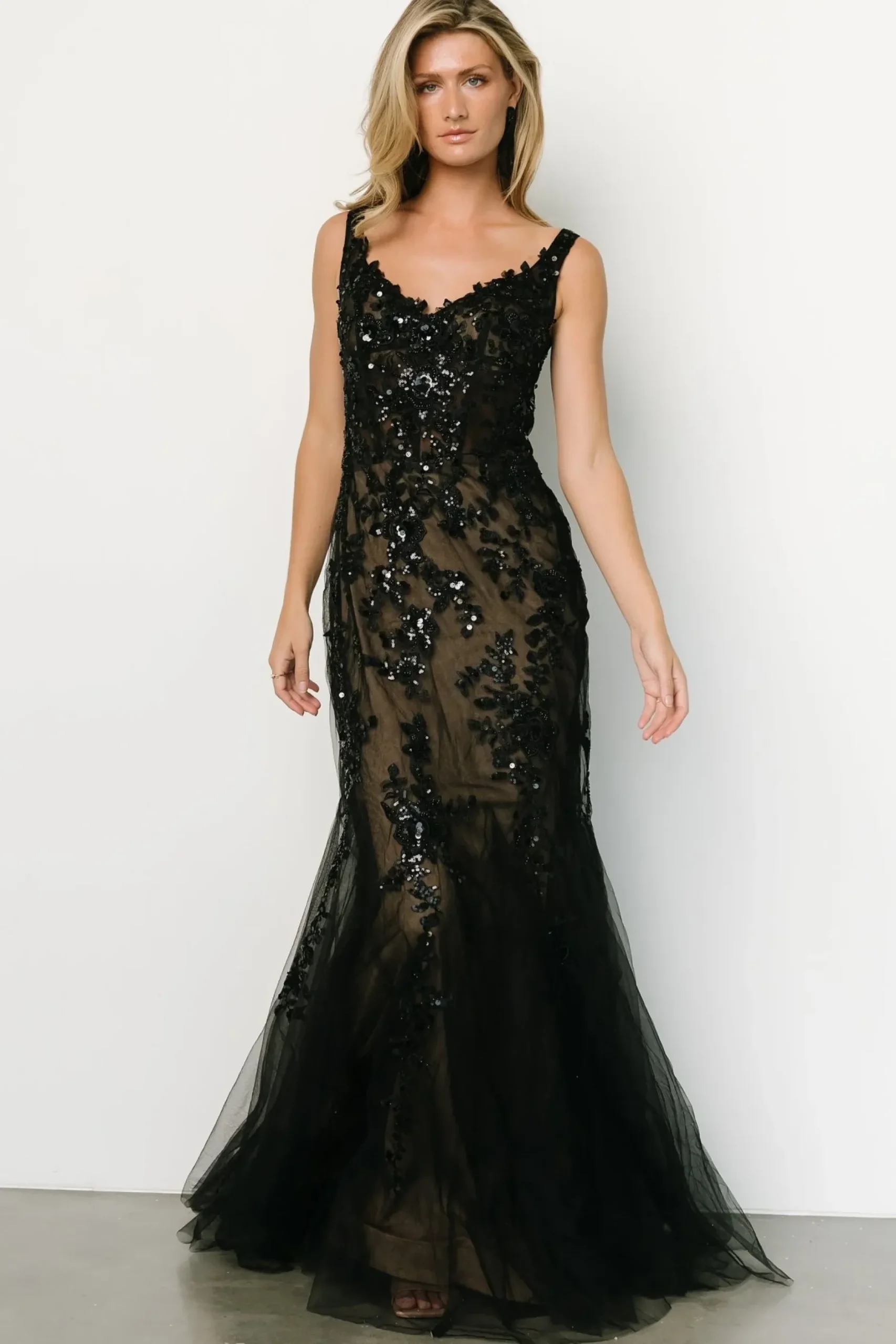 Baltic Born embellished + sequined|Devotion Bridal Gown | Black + Nude