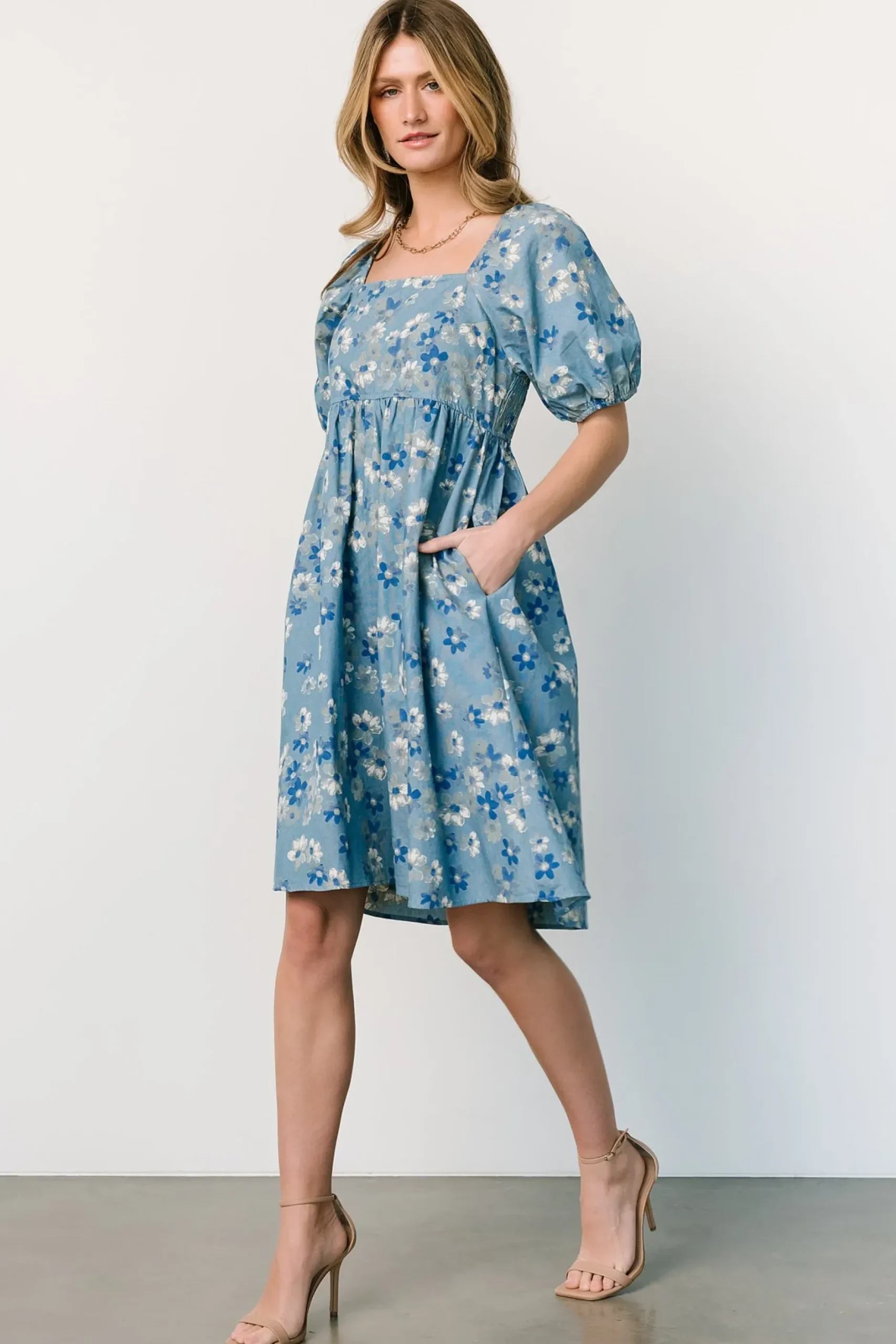 Baltic Born EXTENDED SIZING|Dorothea Midi Dress | Denim Floral