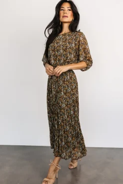 Baltic Born midi dresses|bump friendly|Eileen Pleated Dress | Midnight Garden Print