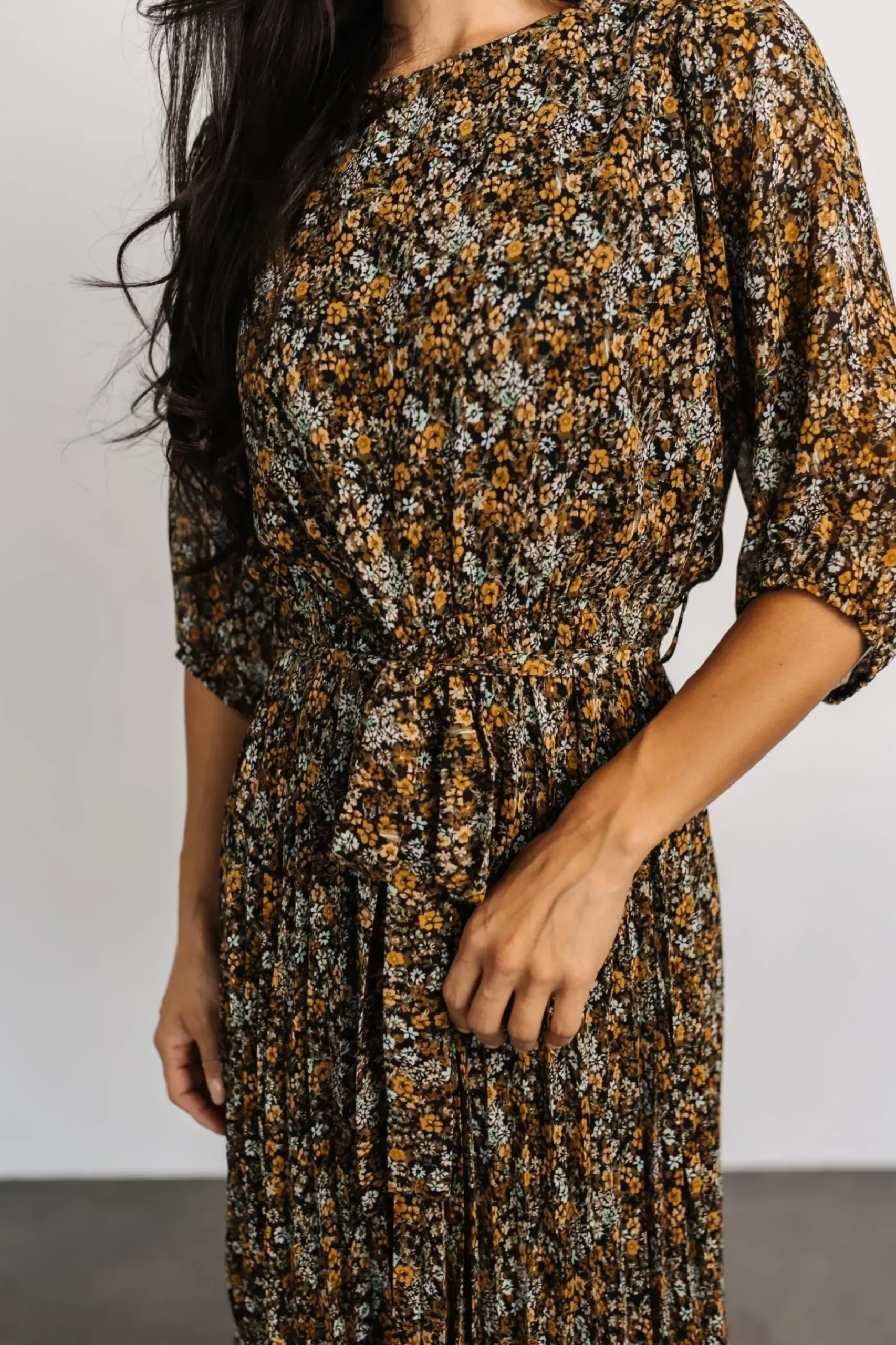 Baltic Born midi dresses|bump friendly|Eileen Pleated Dress | Midnight Garden Print