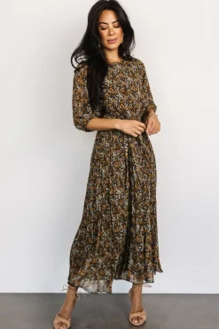 Baltic Born midi dresses|bump friendly|Eileen Pleated Dress | Midnight Garden Print