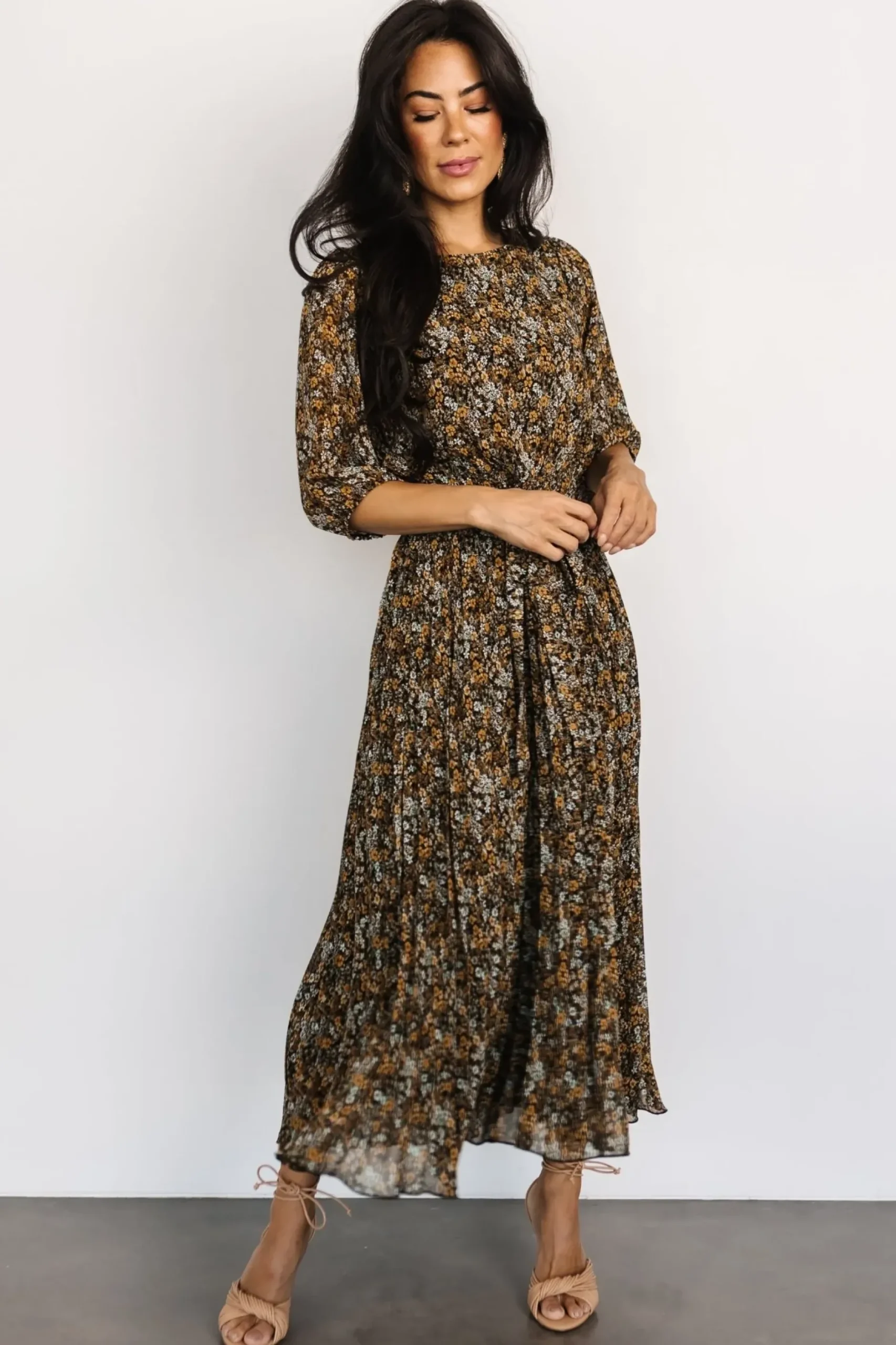 Baltic Born midi dresses|bump friendly|Eileen Pleated Dress | Midnight Garden Print
