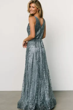 Baltic Born embellished + sequined|Eliana Shimmer Gown | Slate Blue