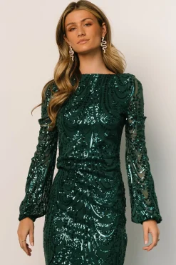 Baltic Born embellished + sequined|Elizabeth Sequin Midi Dress | Emerald