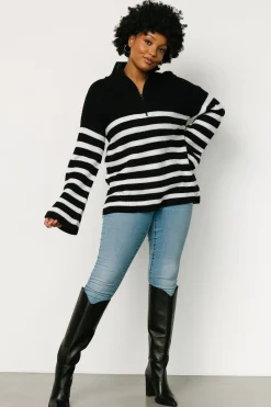 Baltic Born COMING SOON|Elmer Striped Half Zip Sweater | Black + White