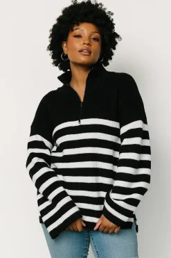 Baltic Born COMING SOON|Elmer Striped Half Zip Sweater | Black + White