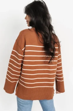 Baltic Born sweaters|EXTENDED SIZING|Emerson Stripe Knit Sweater | Dark Camel + Ivory