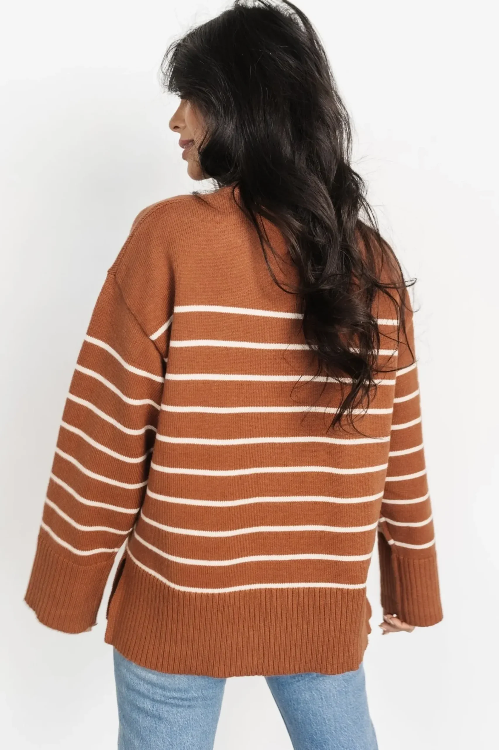 Baltic Born sweaters|EXTENDED SIZING|Emerson Stripe Knit Sweater | Dark Camel + Ivory