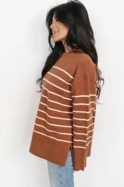 Baltic Born sweaters|EXTENDED SIZING|Emerson Stripe Knit Sweater | Dark Camel + Ivory