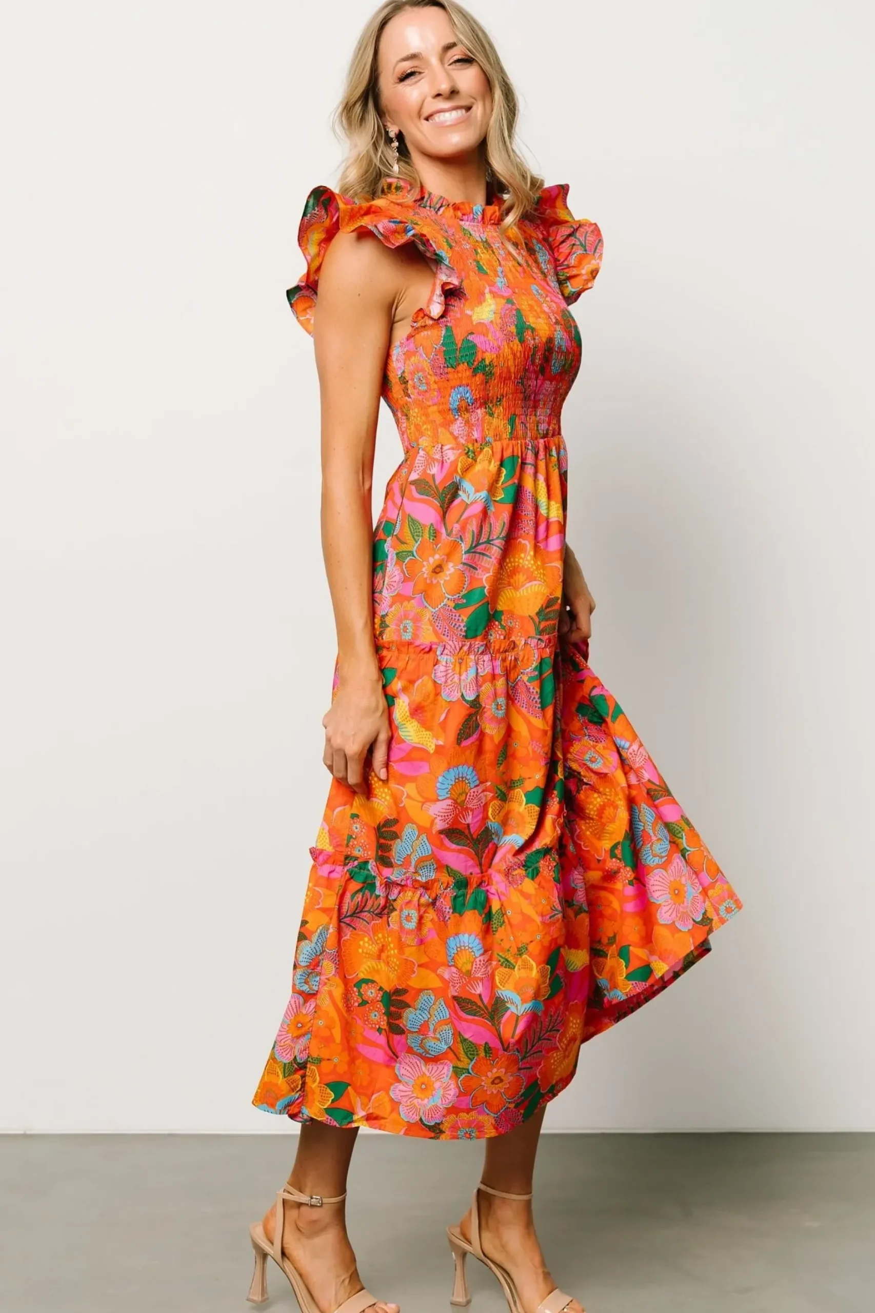 Baltic Born bump friendly|Emily Smocked Tier Dress | Orange Floral