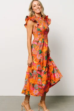 Baltic Born bump friendly|Emily Smocked Tier Dress | Orange Floral