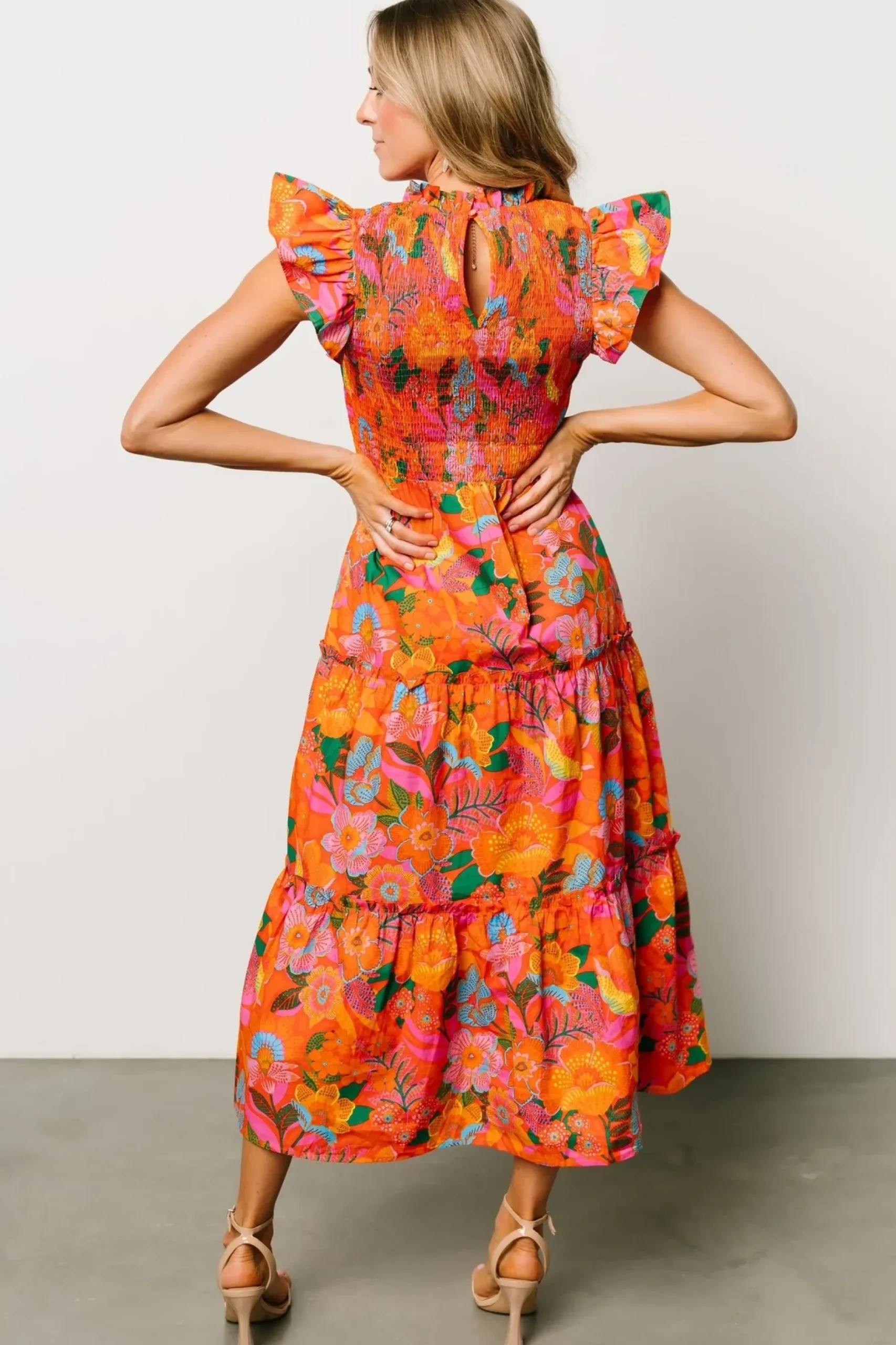Baltic Born bump friendly|Emily Smocked Tier Dress | Orange Floral