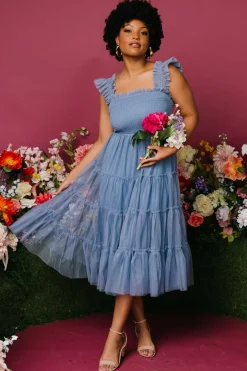 Baltic Born DRESSES|midi dresses|Emma Smocked Tulle Dress | Slate Blue