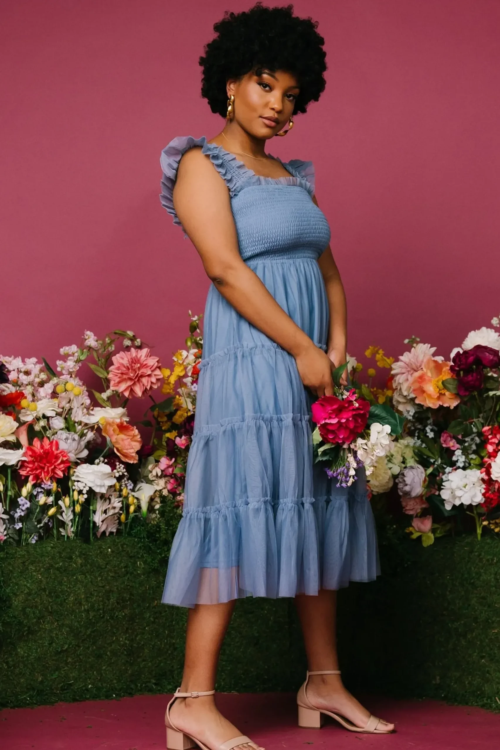 Baltic Born DRESSES|midi dresses|Emma Smocked Tulle Dress | Slate Blue