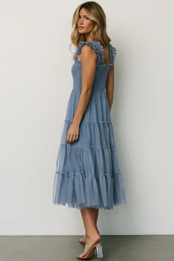 Baltic Born DRESSES|midi dresses|Emma Smocked Tulle Dress | Slate Blue