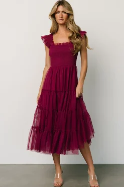 Baltic Born DRESSES|midi dresses|Emma Smocked Tulle Dress | Boysenberry