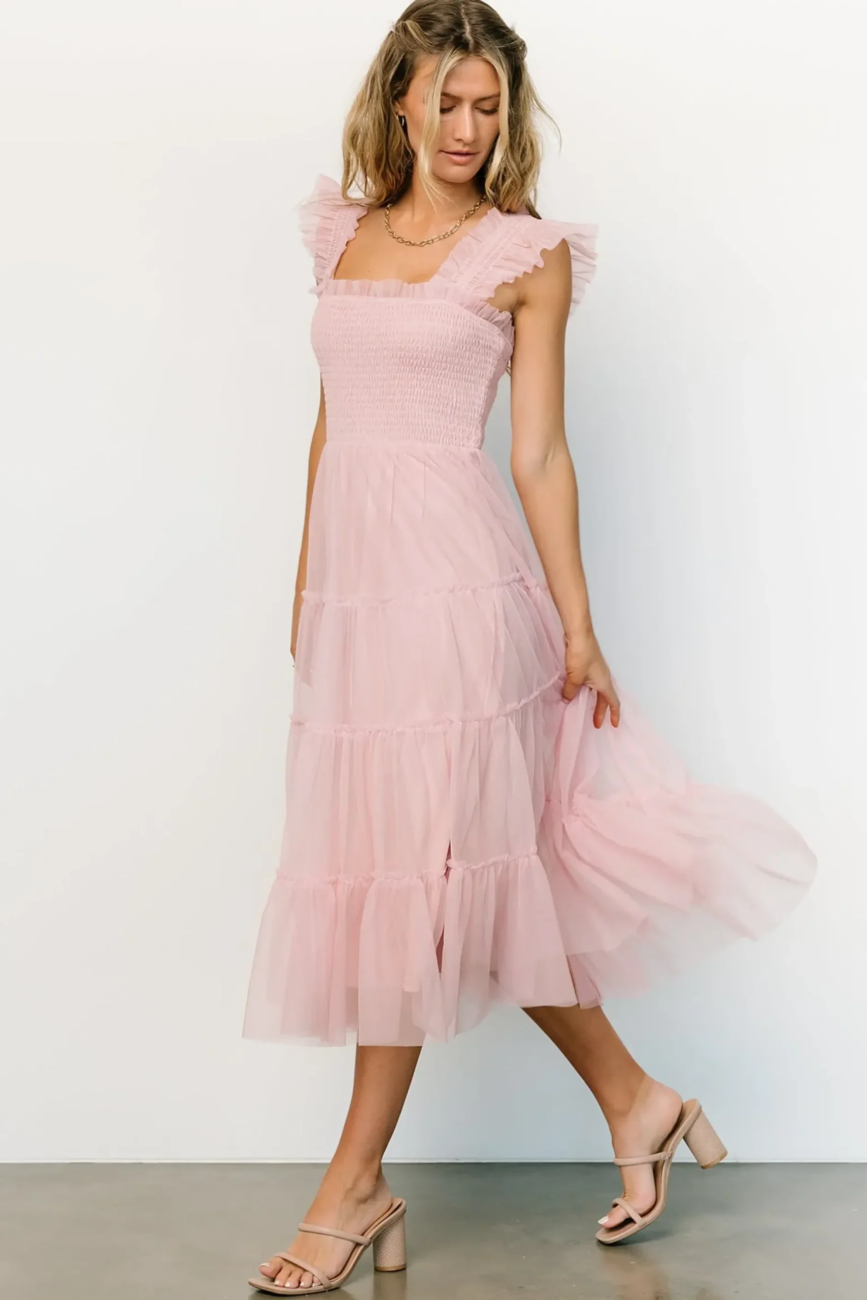 Baltic Born DRESSES|midi dresses|Emma Smocked Tulle Dress | Mauve