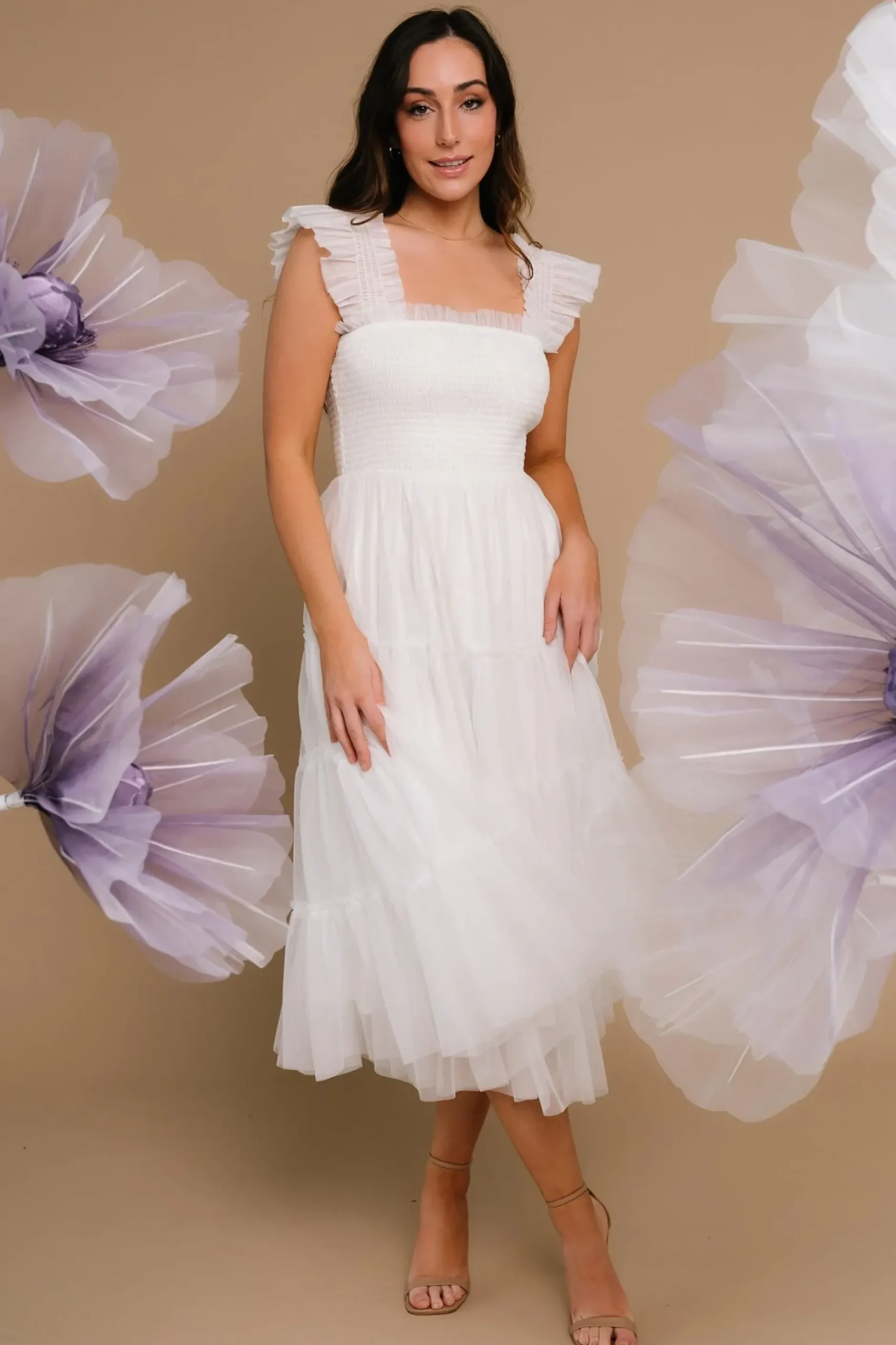 Baltic Born DRESSES|midi dresses|Emma Smocked Tulle Dress | Off White