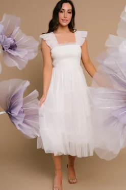 Baltic Born DRESSES|midi dresses|Emma Smocked Tulle Dress | Off White