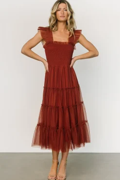 Baltic Born DRESSES|midi dresses|Emma Smocked Tulle Dress | Oxblood
