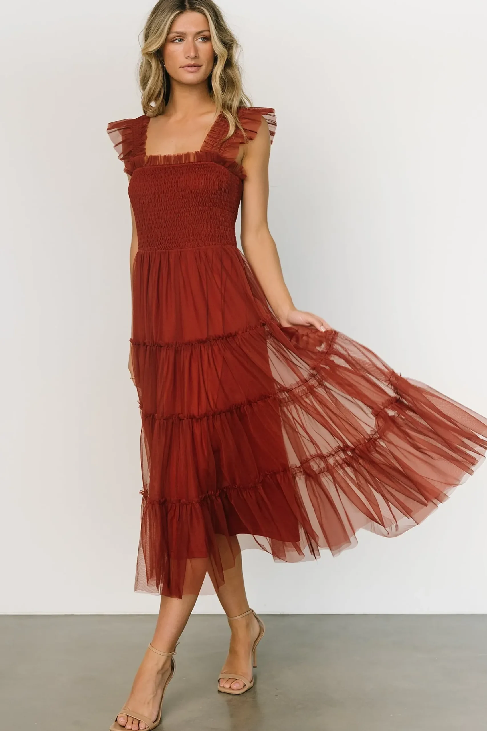 Baltic Born DRESSES|midi dresses|Emma Smocked Tulle Dress | Oxblood