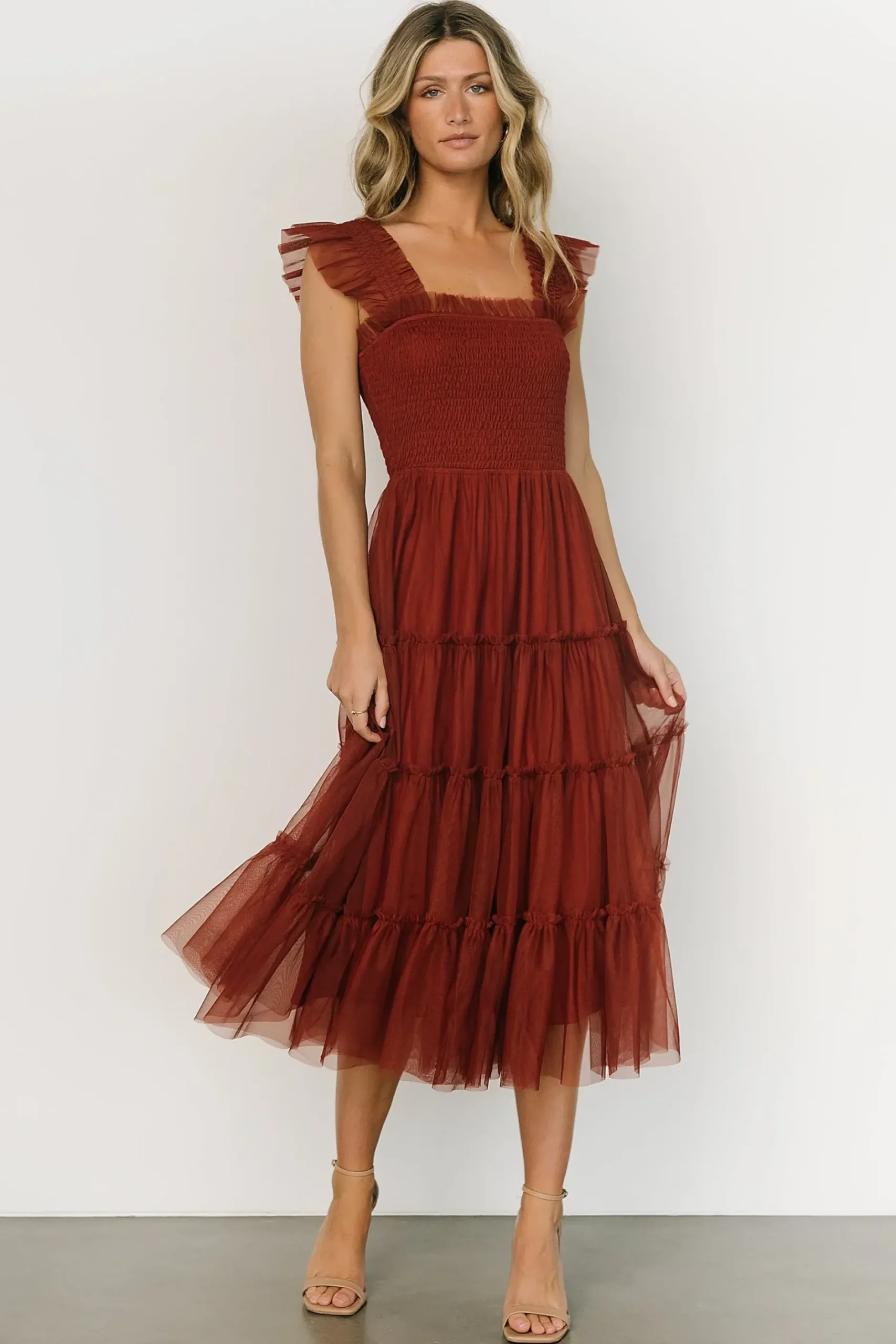 Baltic Born DRESSES|midi dresses|Emma Smocked Tulle Dress | Oxblood