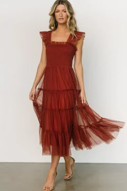 Baltic Born DRESSES|midi dresses|Emma Smocked Tulle Dress | Oxblood