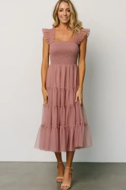 Baltic Born DRESSES|midi dresses|Emma Smocked Tulle Dress | Dusty Rose