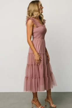 Baltic Born DRESSES|midi dresses|Emma Smocked Tulle Dress | Dusty Rose