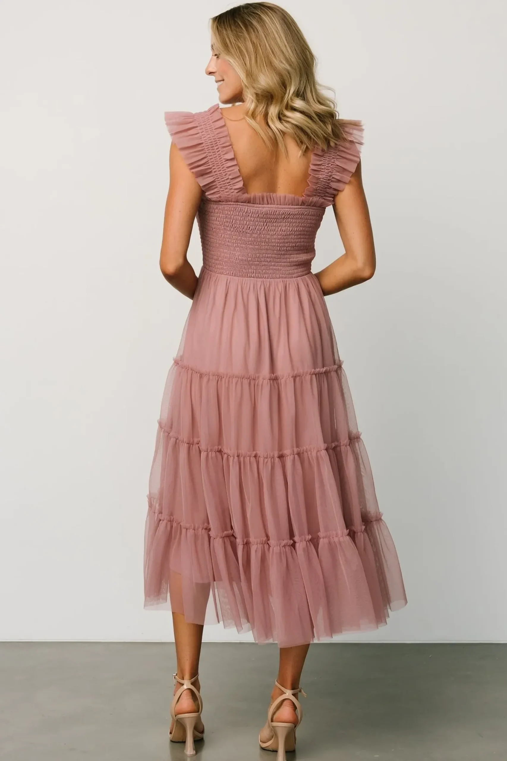 Baltic Born DRESSES|midi dresses|Emma Smocked Tulle Dress | Dusty Rose