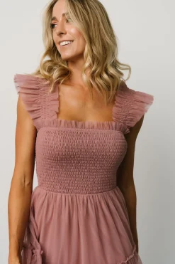 Baltic Born DRESSES|midi dresses|Emma Smocked Tulle Dress | Dusty Rose