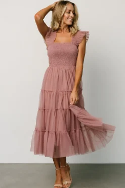 Baltic Born DRESSES|midi dresses|Emma Smocked Tulle Dress | Dusty Rose